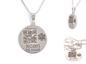 ICE hanger RVS rond Omega. ICE hanger RVS rond Omegaketting en unieke SOS QR-code.