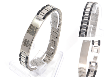 SOS armband zwart-zilver small. SOS armband zwart-zilver small en unieke SOS QR-code.