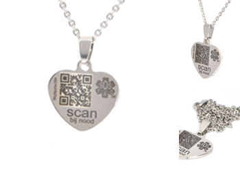 SOS hanger RVS klein schakelketting. SOS hanger RVS klein schakelketting en unieke SOS QR-code.
